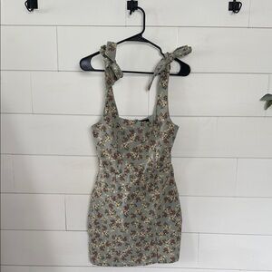 Trixxi Sage Green Floral Tie-Shoulder Mini Dress